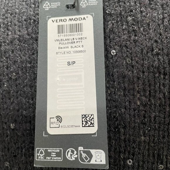 Vero Moda Black Sparkle Long Sleeve Pullover Sweater S Casual Work Minimalist - Picture 4 of 9